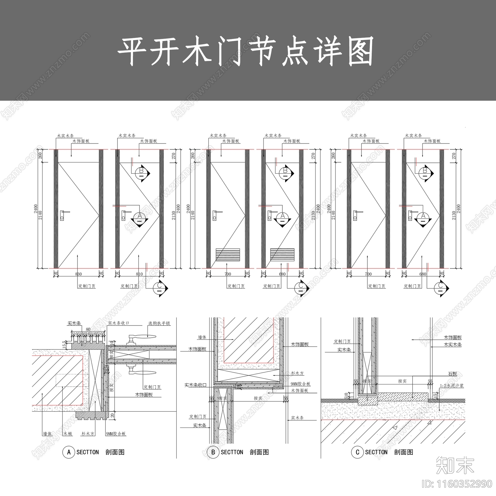 平开木门节点详图施工图下载【ID:1160352990】