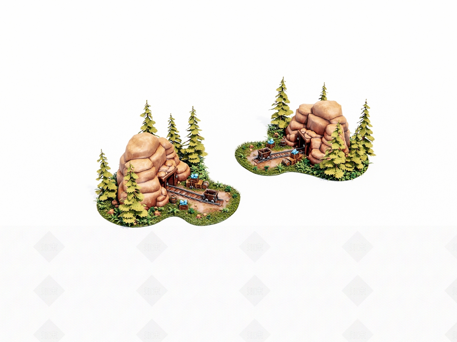 卡通水晶矿场景摆件3D模型下载【ID:1160355876】