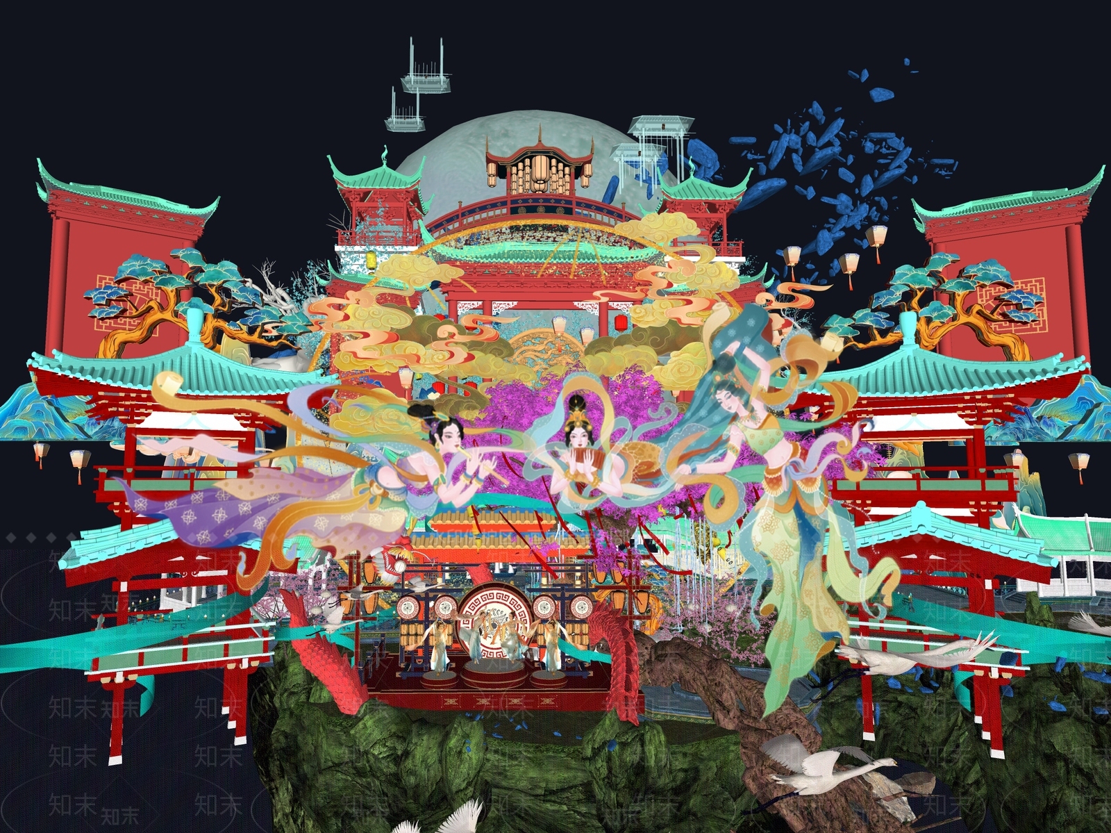 新中式网红打卡国潮美陈SU模型下载【ID:1160358015】