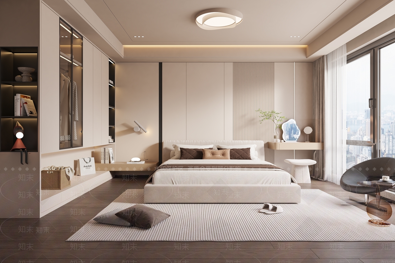 米色双人床双人床3D模型下载【ID:1227367306】