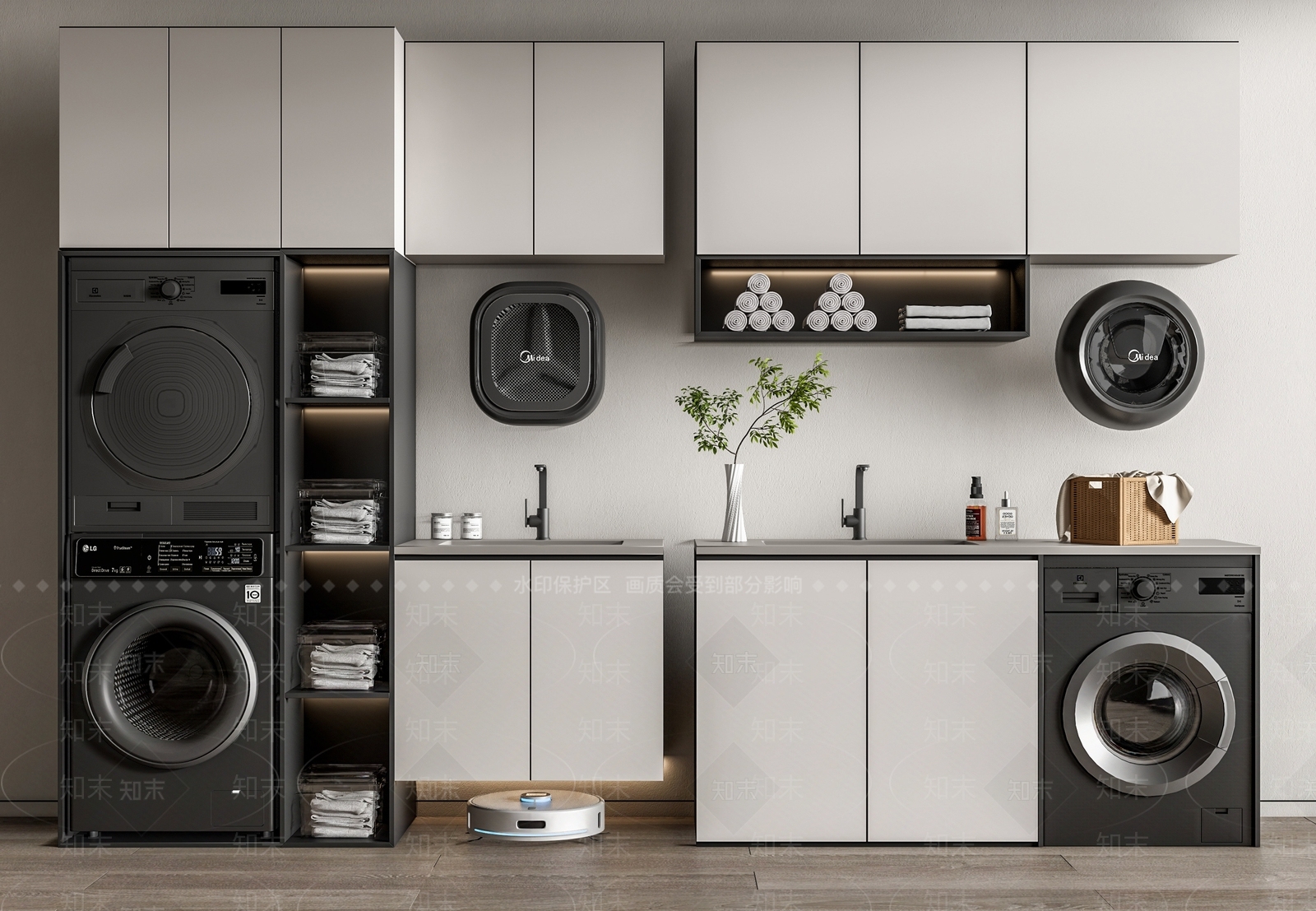 现代阳台洗衣机柜3D模型下载【ID:1160362545】