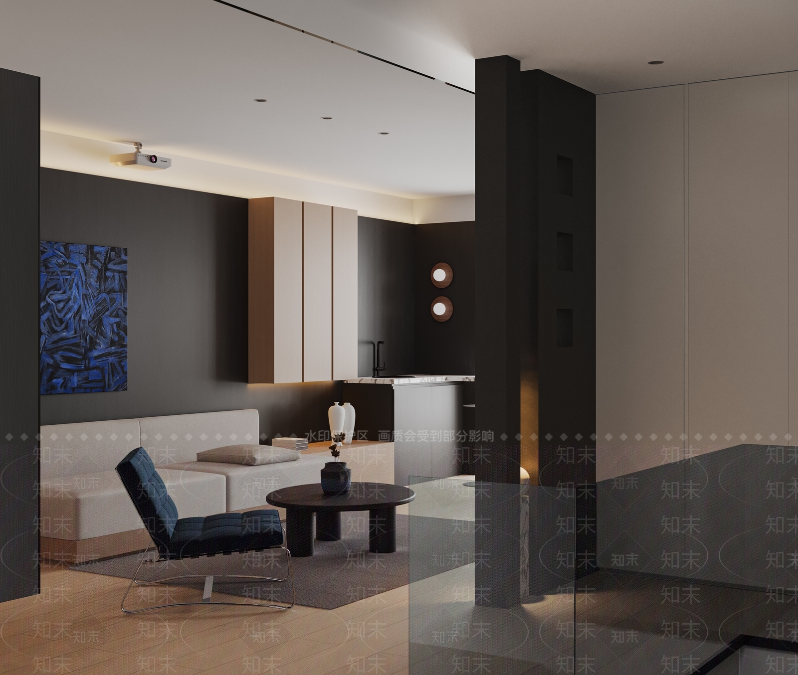 现代二楼复式客厅3D模型下载【ID:1160366399】