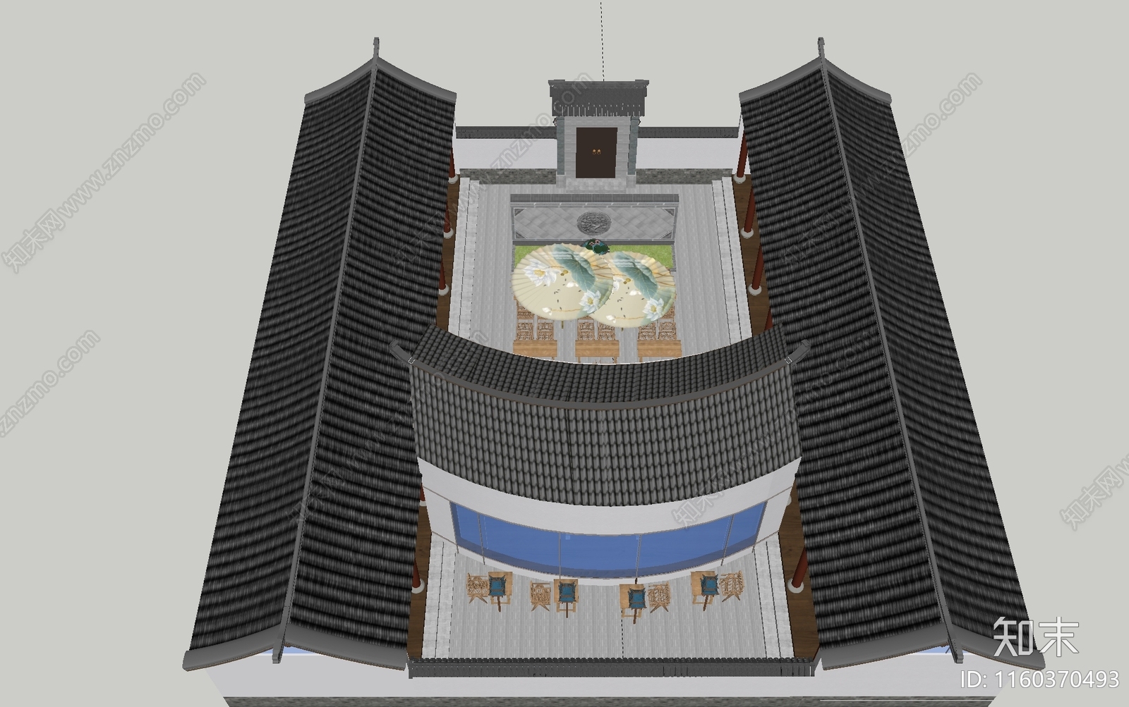 新中式古建筑SU模型下载【ID:1160370493】