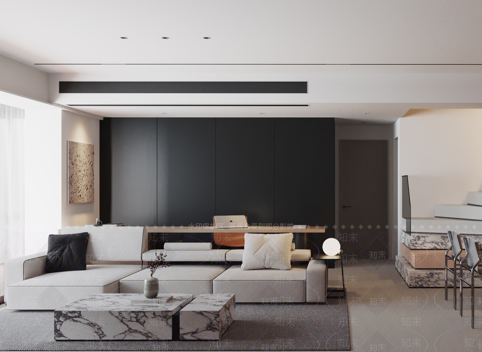 复式一楼现代暗黑客餐厅3D模型下载【ID:1160370889】