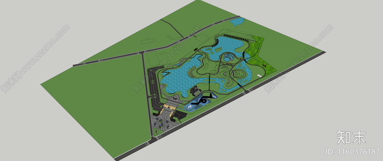 现代滨水公园SU模型下载【ID:1160376187】