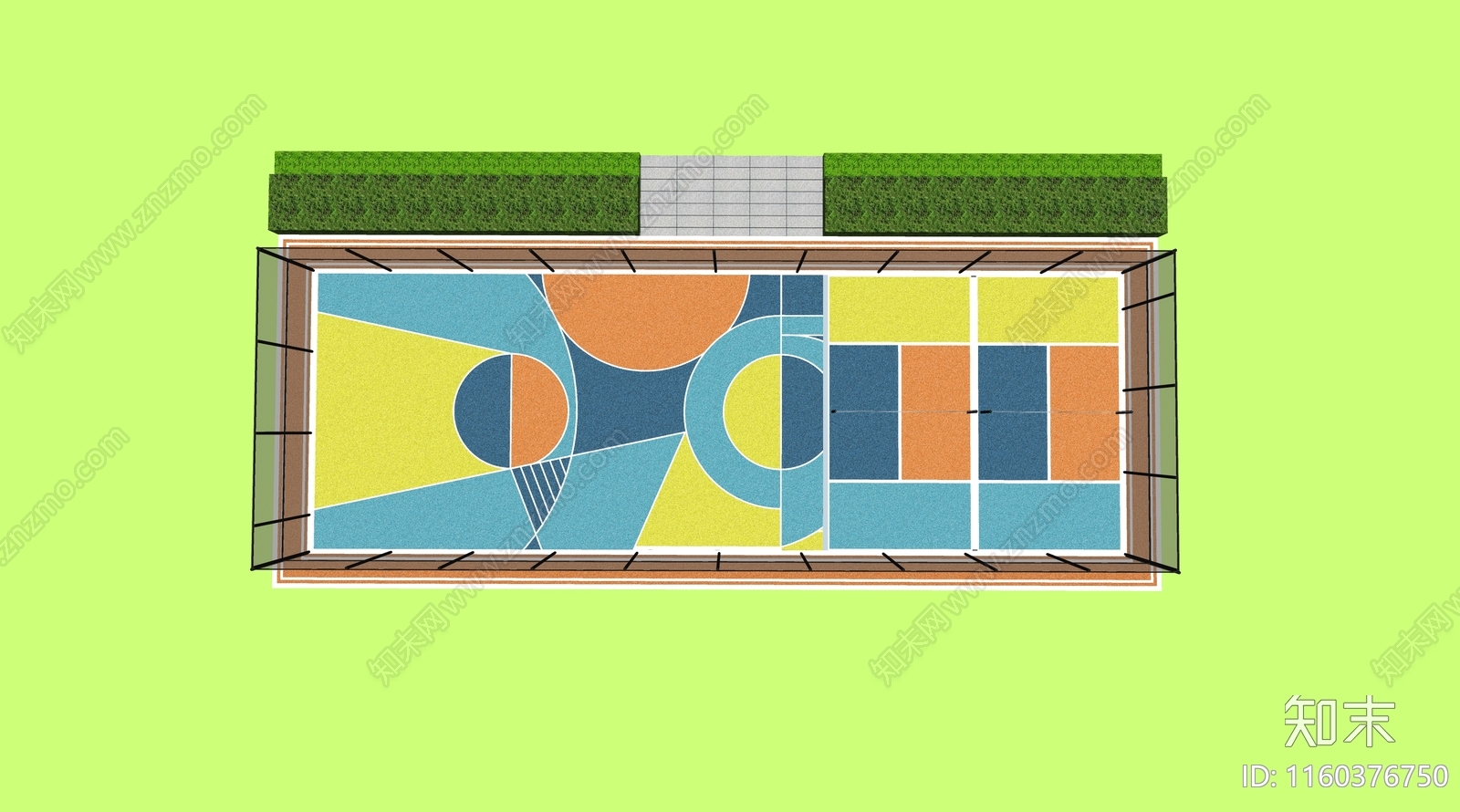 现代户外彩色羽毛球场SU模型下载【ID:1160376750】