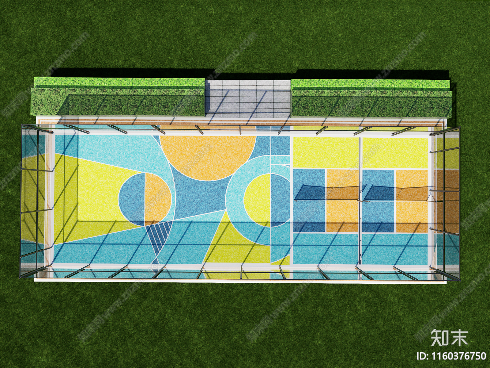 现代户外彩色羽毛球场SU模型下载【ID:1160376750】