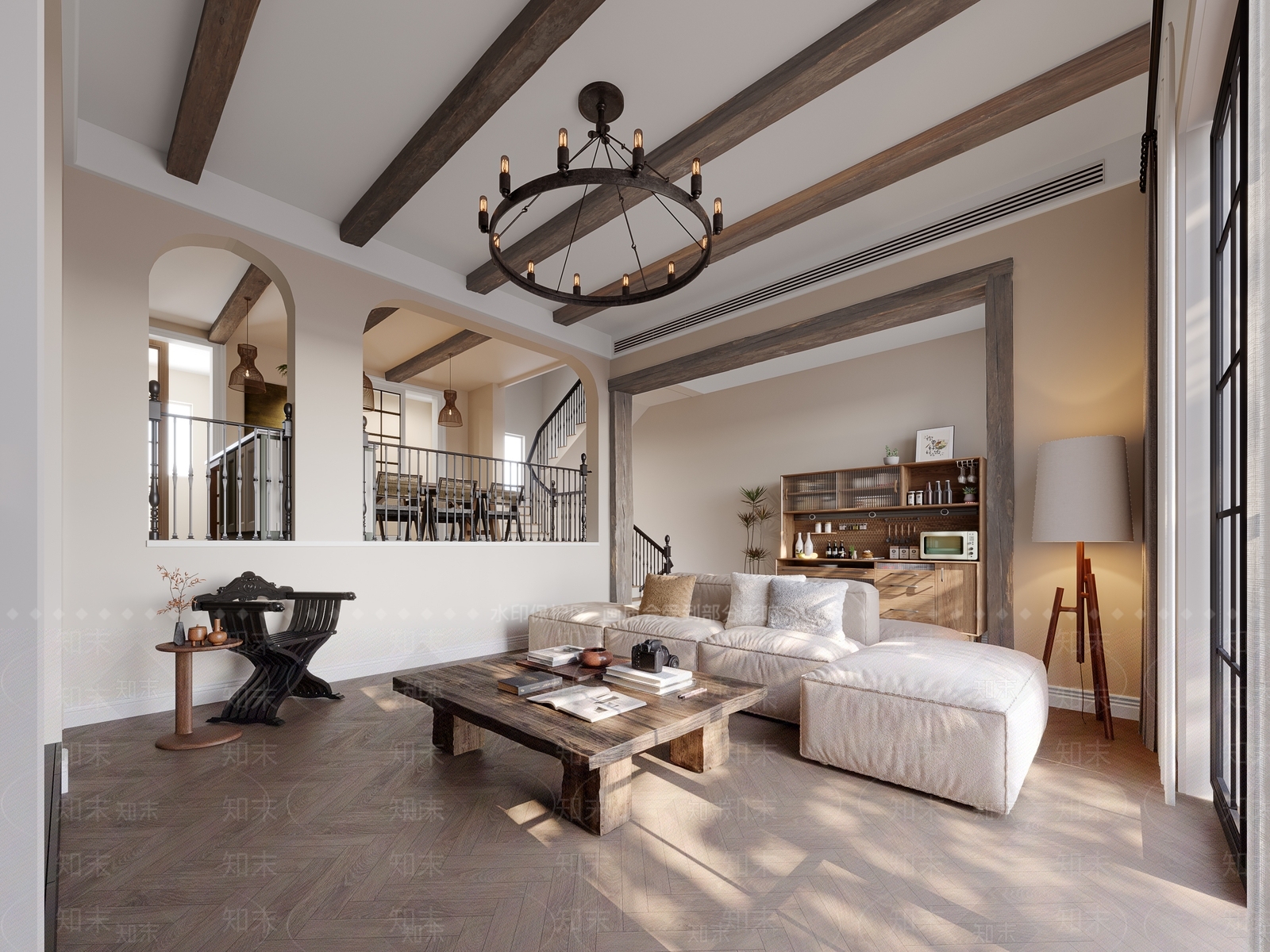 现代美式侪寂风客厅3D模型下载【ID:1160380266】