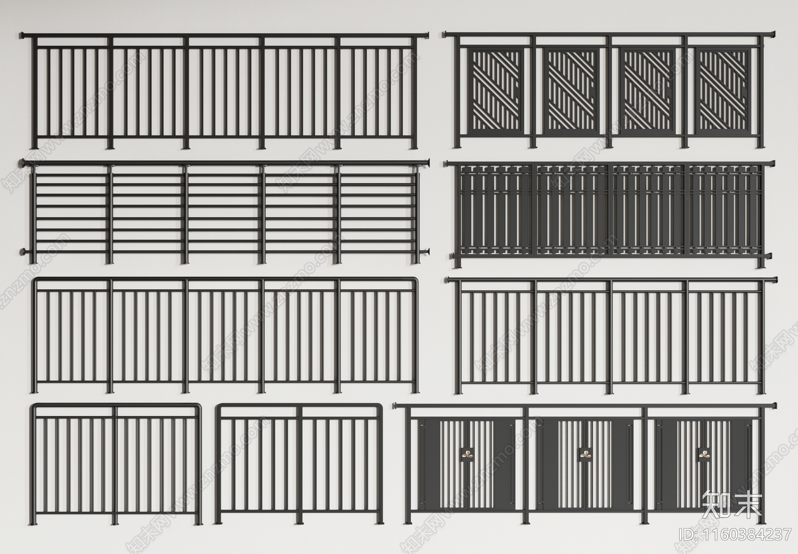 现代铁艺栏杆SU模型下载【ID:1160384237】