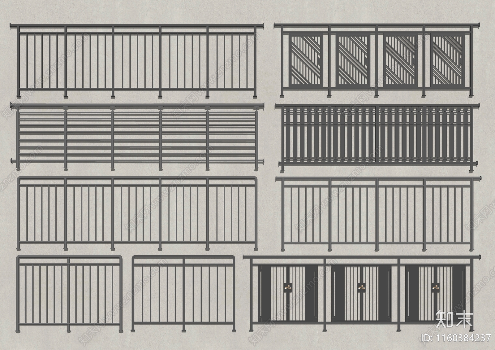 现代铁艺栏杆SU模型下载【ID:1160384237】