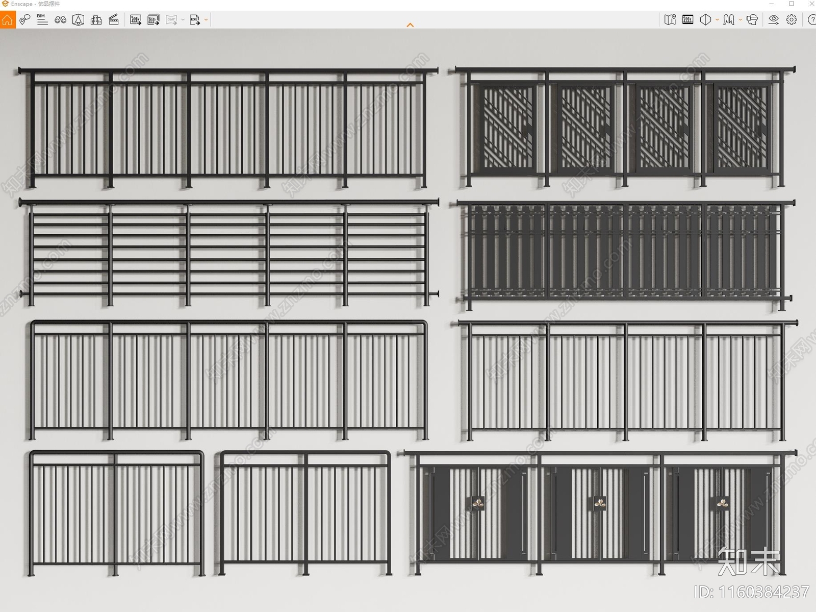 现代铁艺栏杆SU模型下载【ID:1160384237】