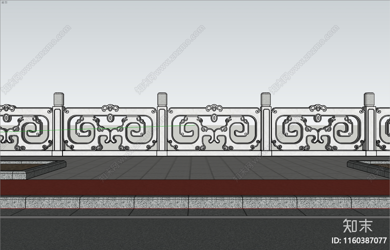 中式汉白玉栏杆SU模型下载【ID:1160387077】
