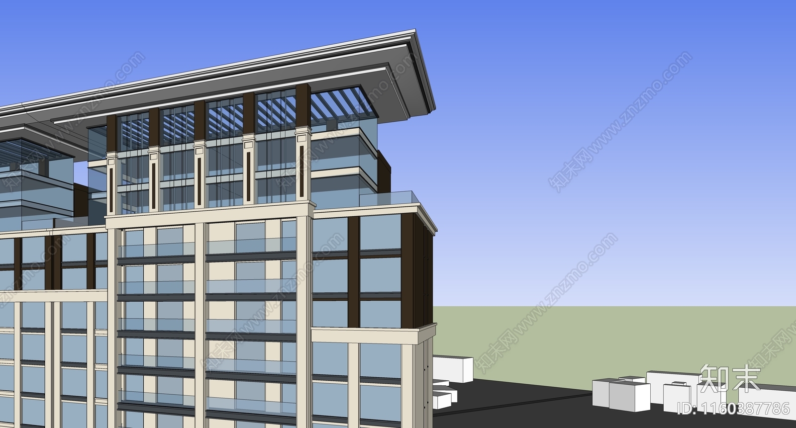 现代古典住宅立面设计SU模型下载【ID:1160387786】