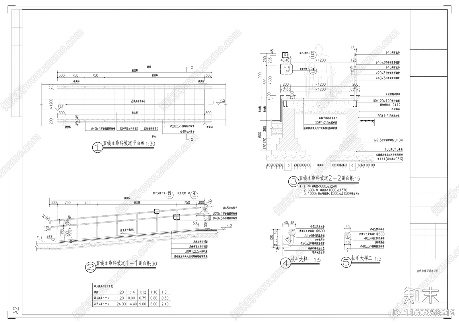 无障碍通道详图施工图下载【ID:1160389519】