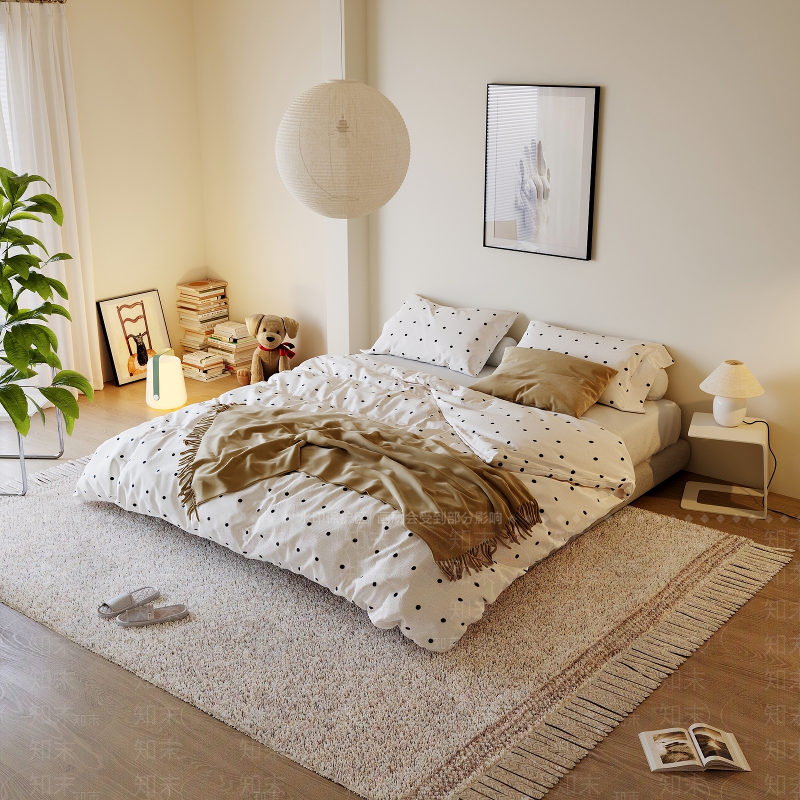 现代奶油风卧室3D模型下载【ID:1160394184】