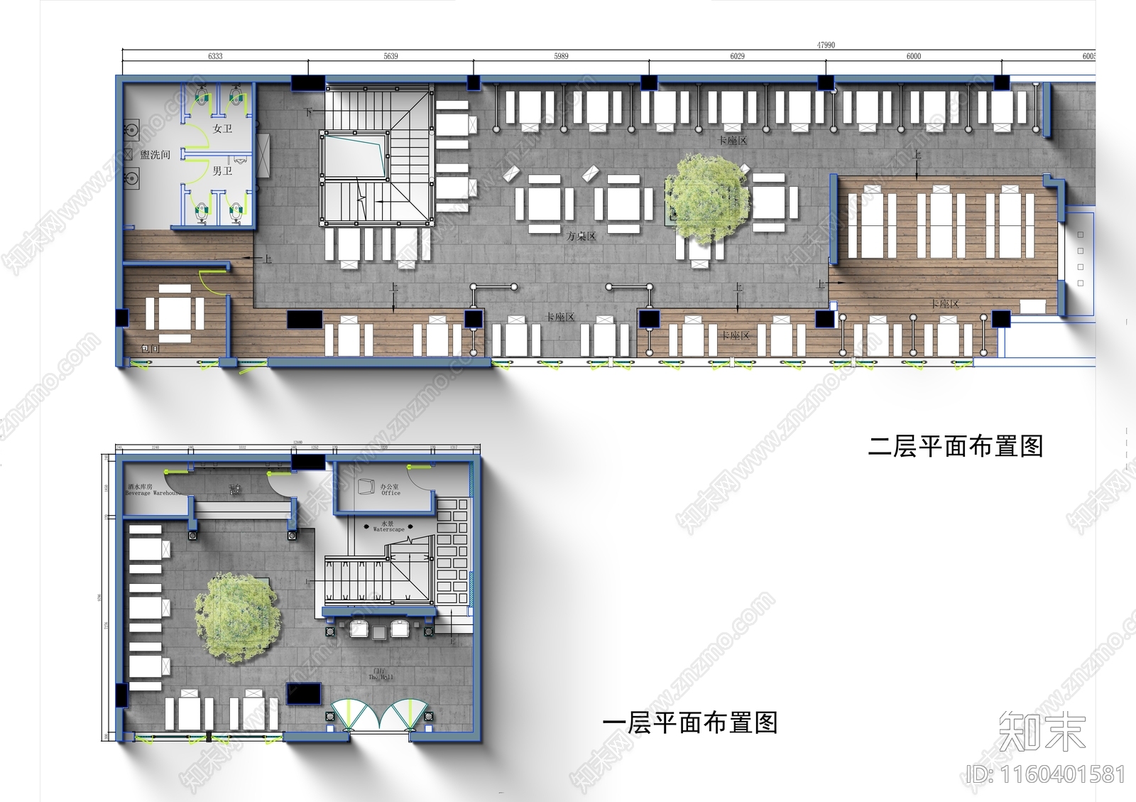 800㎡两层中式火锅店全cad施工图下载【ID:1160401581】