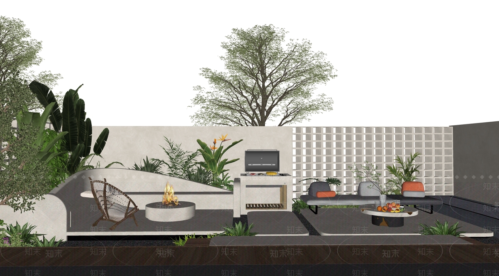 现代别墅入户花园SU模型下载【ID:1160402927】