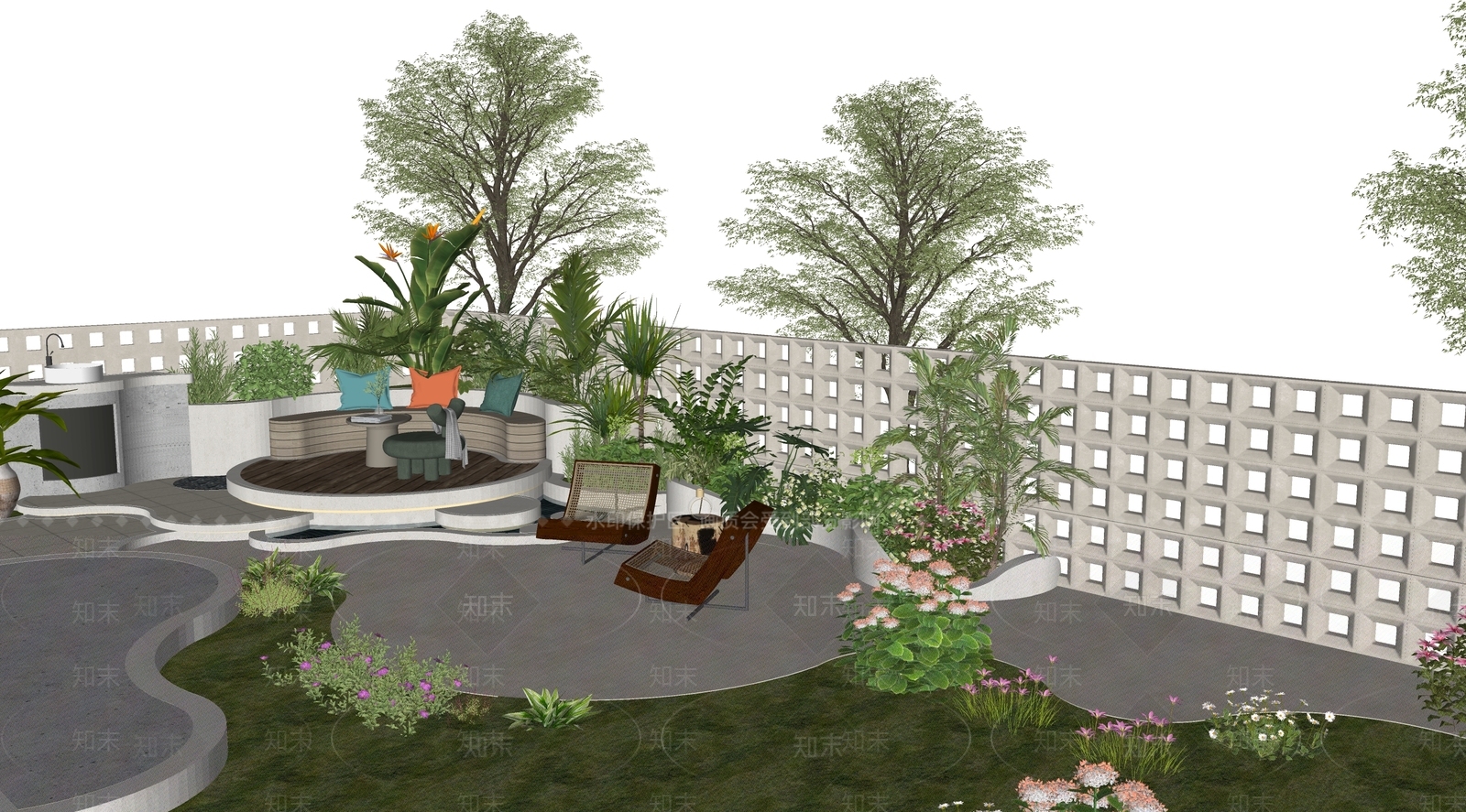 现代别墅入户花园SU模型下载【ID:1160403214】