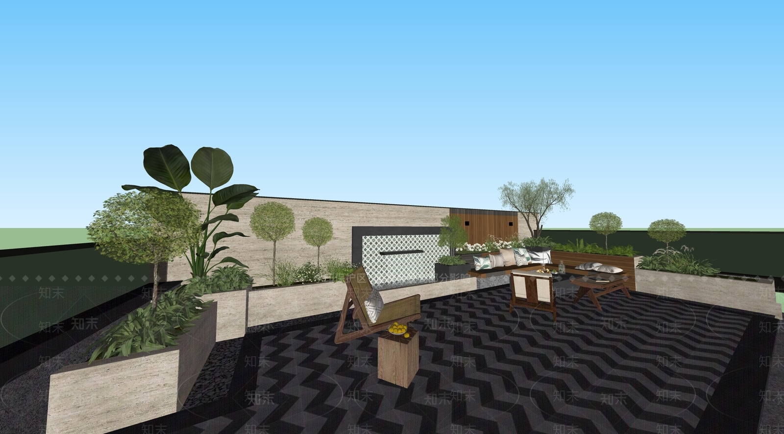 现代别墅入户花园SU模型下载【ID:1160403292】