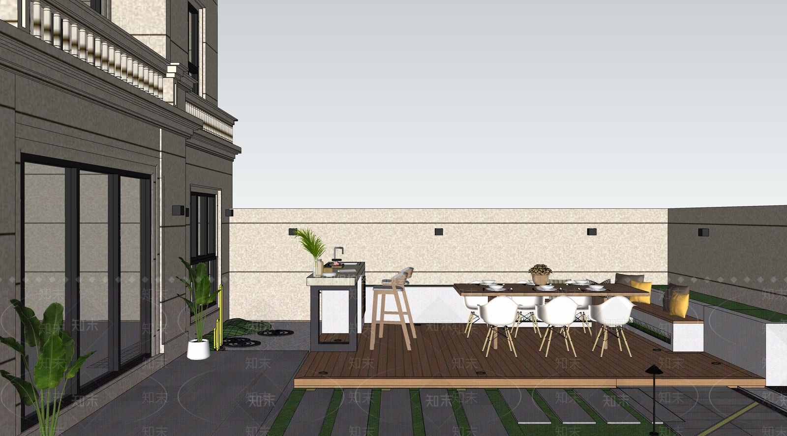 现代别墅入户花园SU模型下载【ID:1160403912】