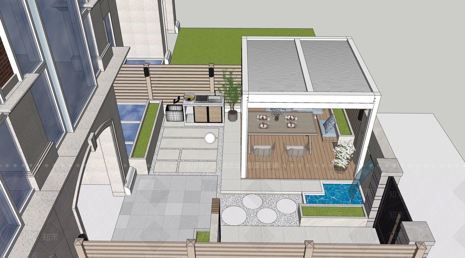 现代别墅入户花园SU模型下载【ID:1160404121】