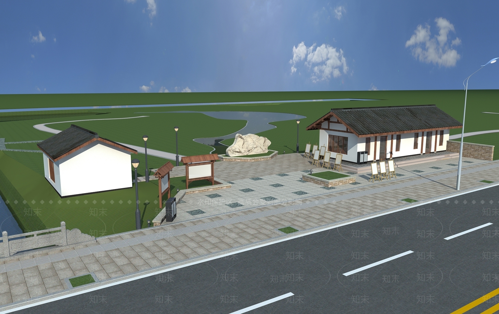 新中式风格小公园广场景观3D模型下载【ID:1160413586】