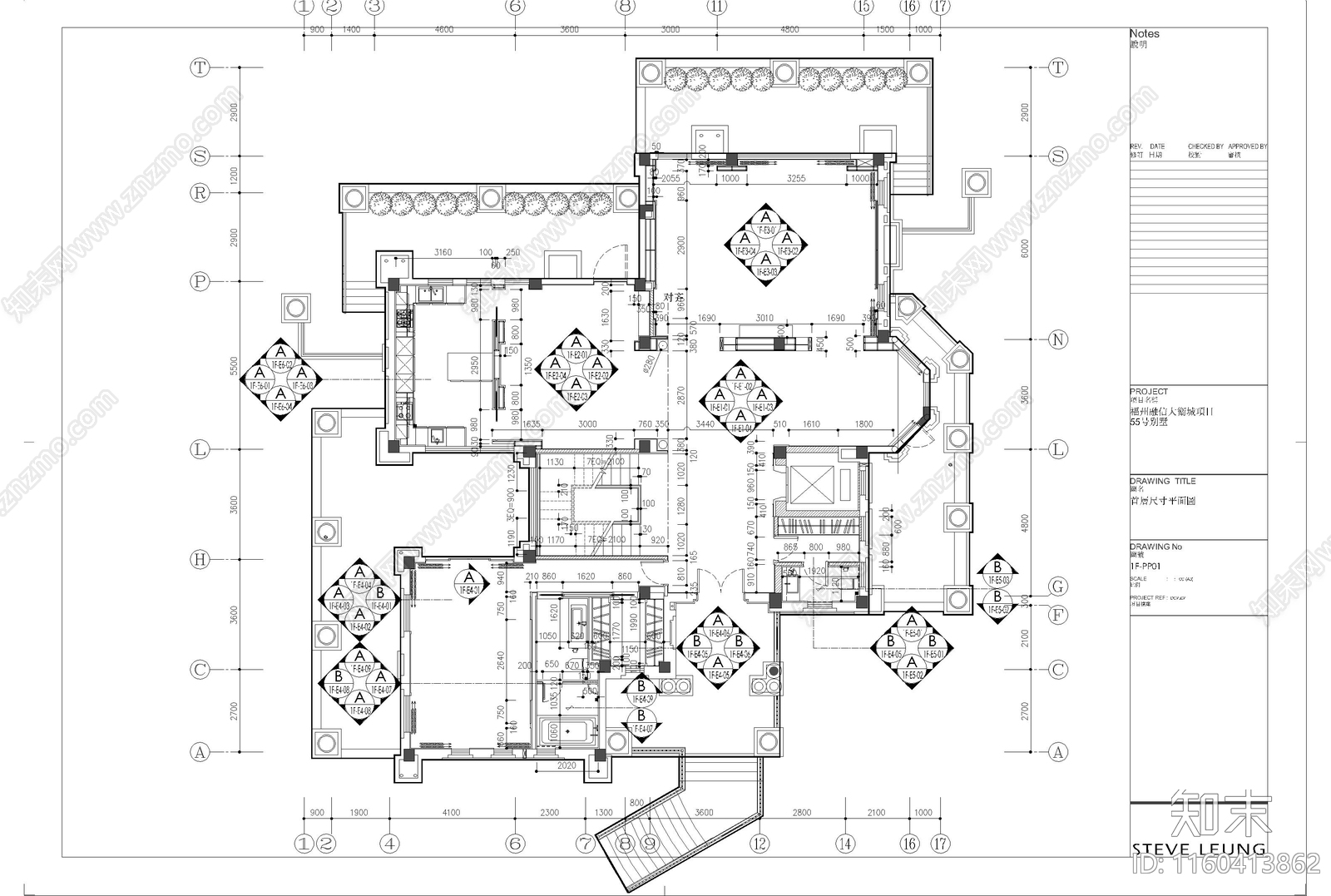 福州融信大衛城項目55号别墅室内装修cad施工图下载【ID:1160413862】