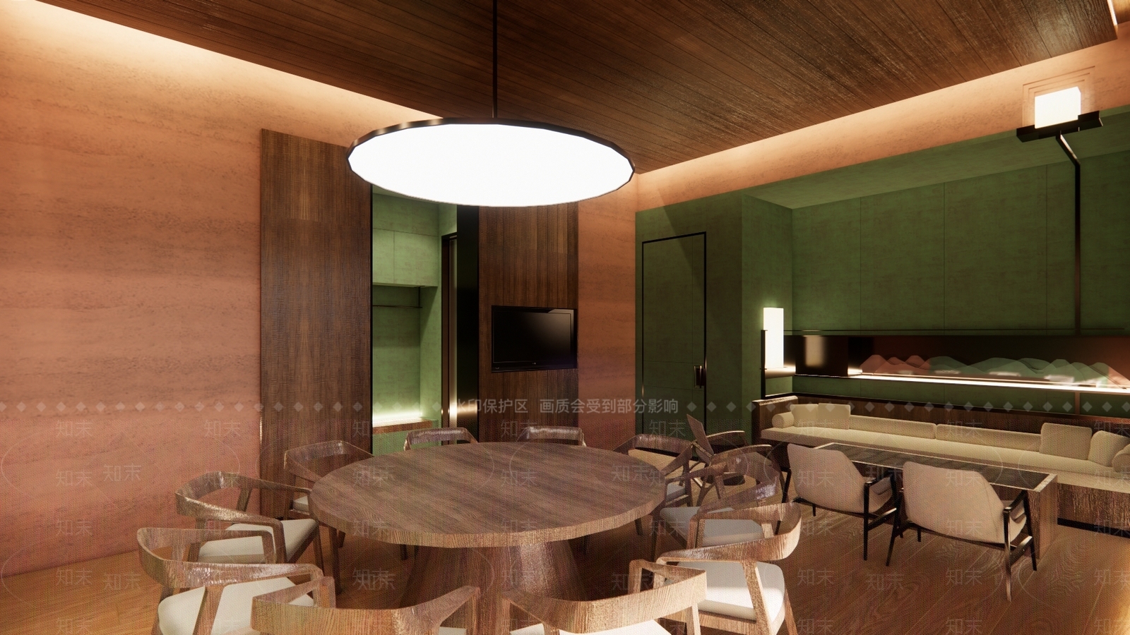 新中式圆桌餐厅SU模型下载【ID:1222163760】