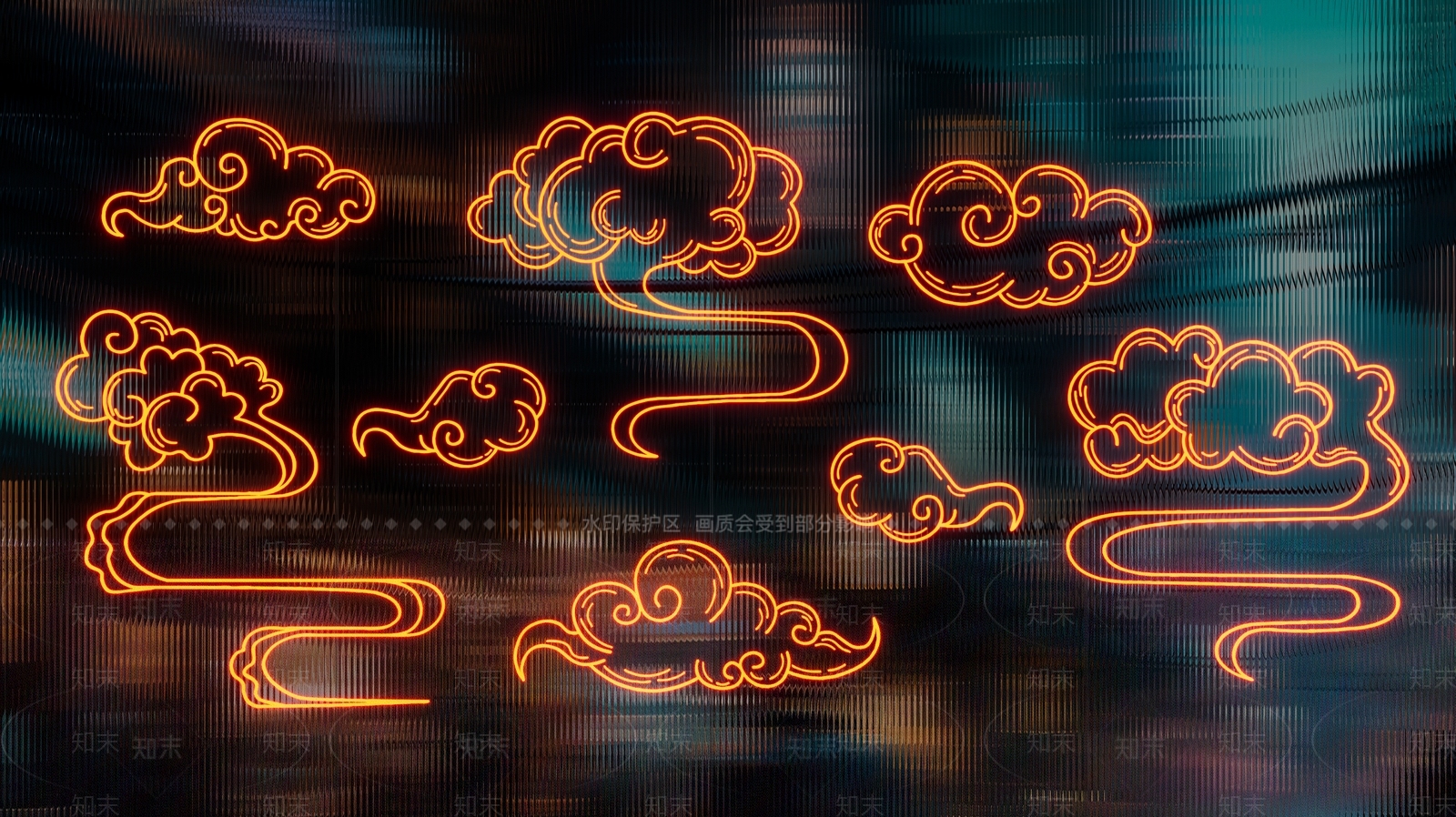 中式中国风线条云纹祥图形霓虹灯3D模型下载【ID:1160439104】