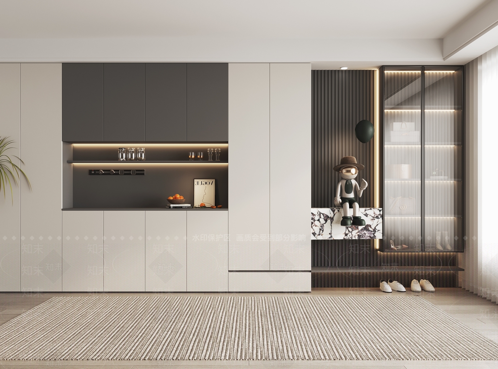 现代奶油风鞋柜酒柜一体组合3D模型下载【ID:1160439934】