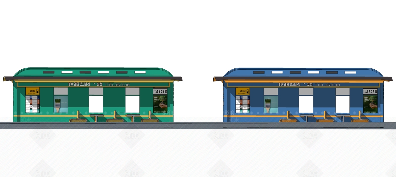 现代风公交车站SU模型下载【ID:1160449117】