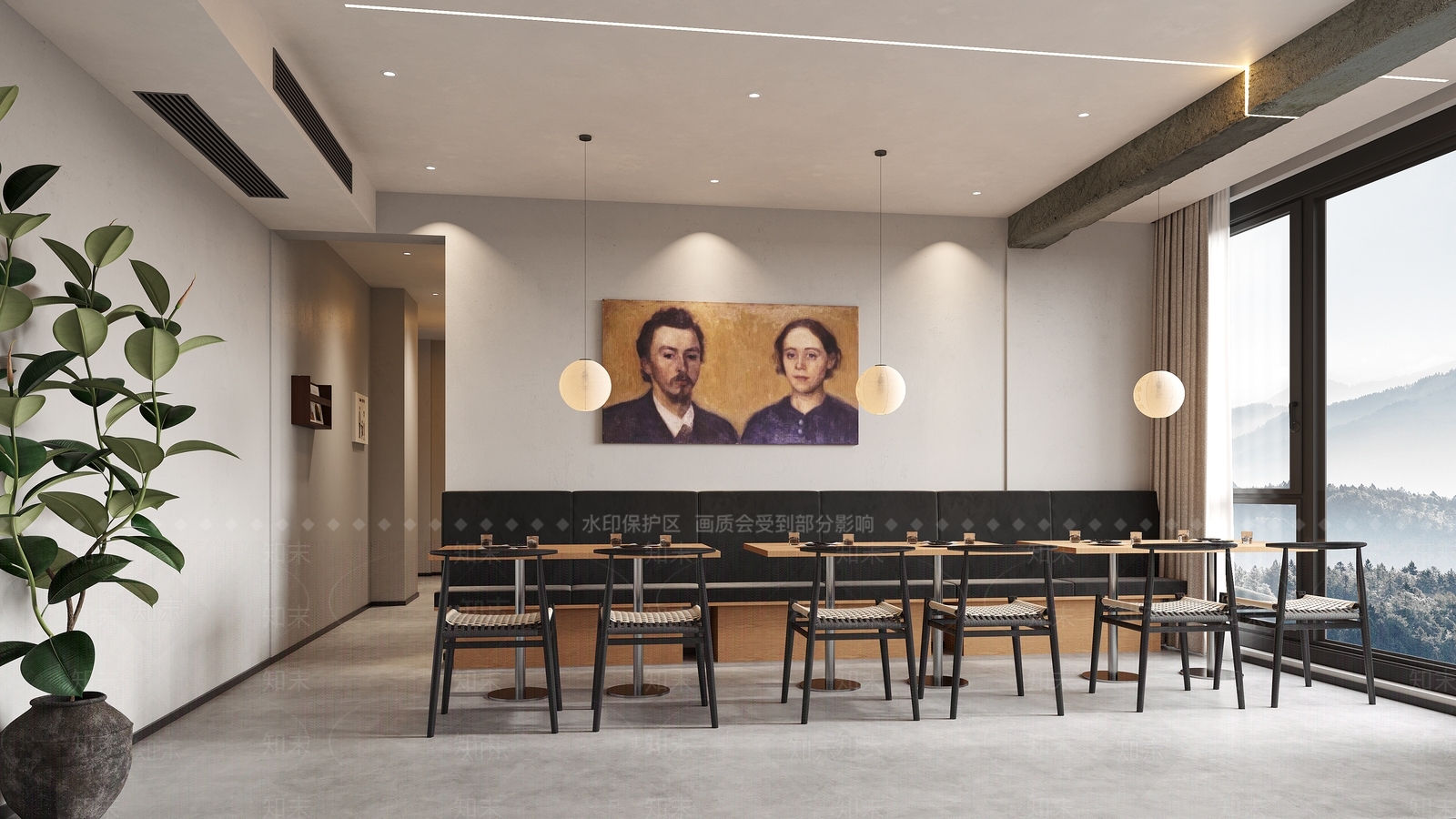 现代民宿餐厅3D模型下载【ID:1160450677】