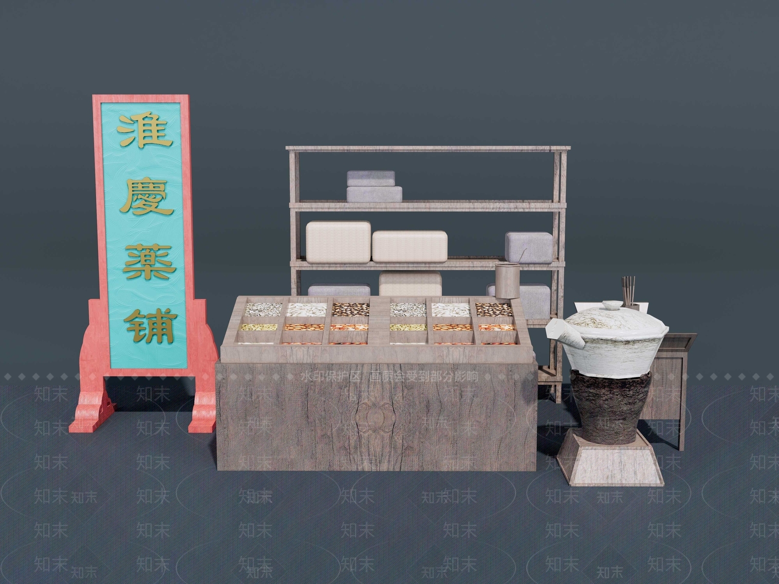 中式中药摊位SU模型下载【ID:1160451022】