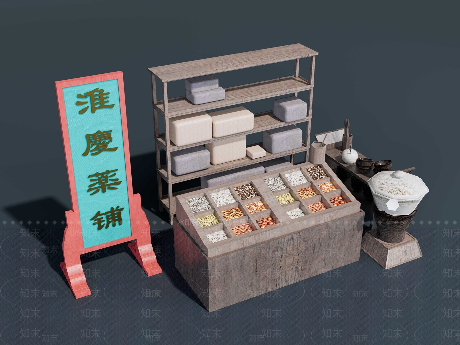 中式中药摊位SU模型下载【ID:1160451022】