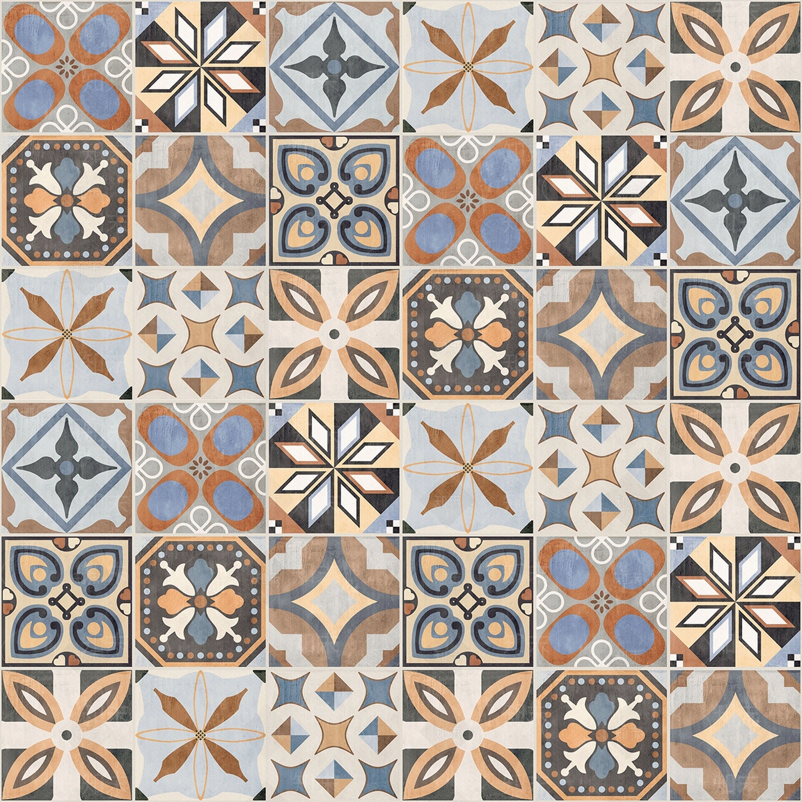 无缝复古拼花图案瓷砖小花砖仿古砖地砖墙砖贴图下载【ID:1160452080】