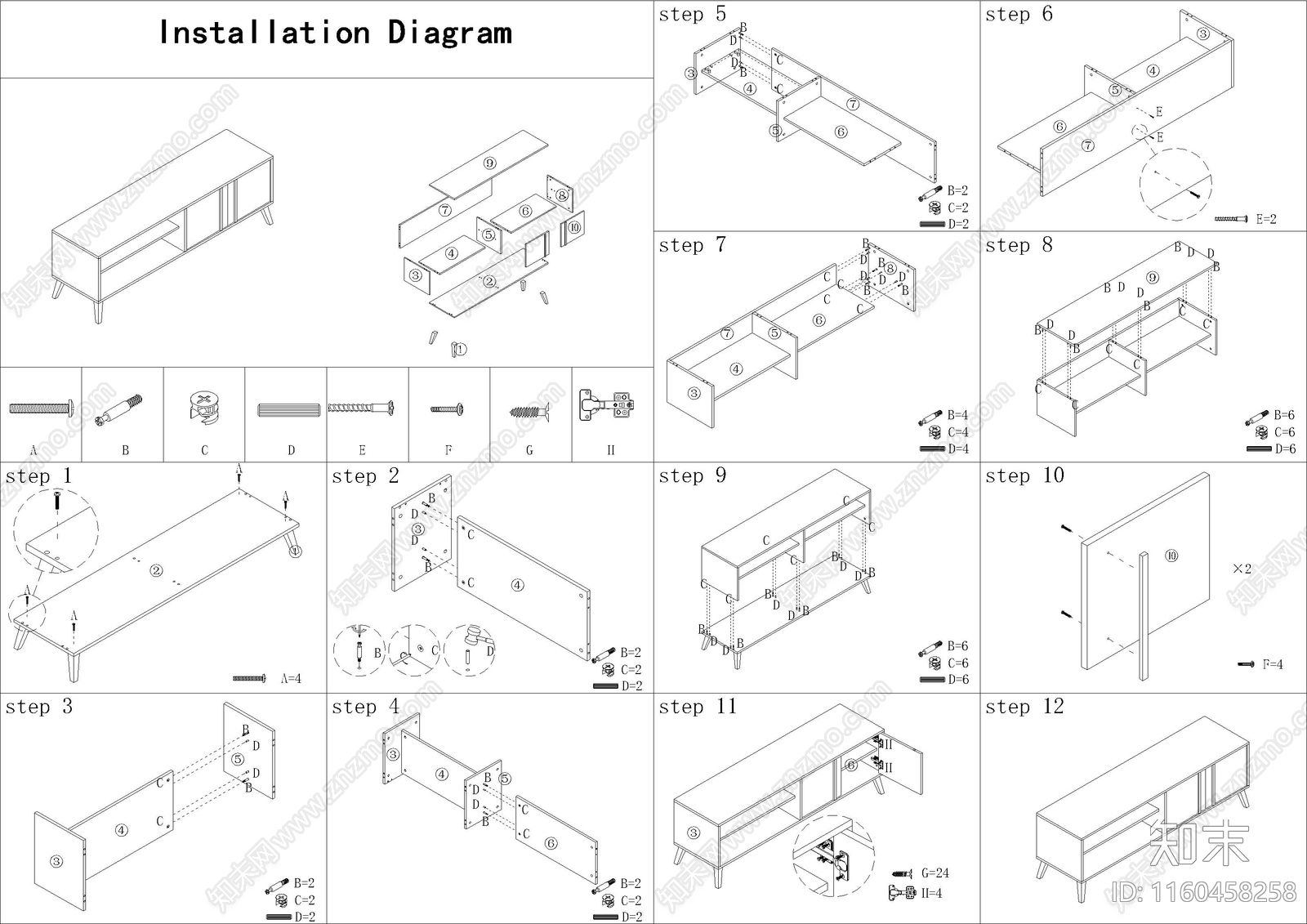 电视柜安装图施工图下载【ID:1160458258】