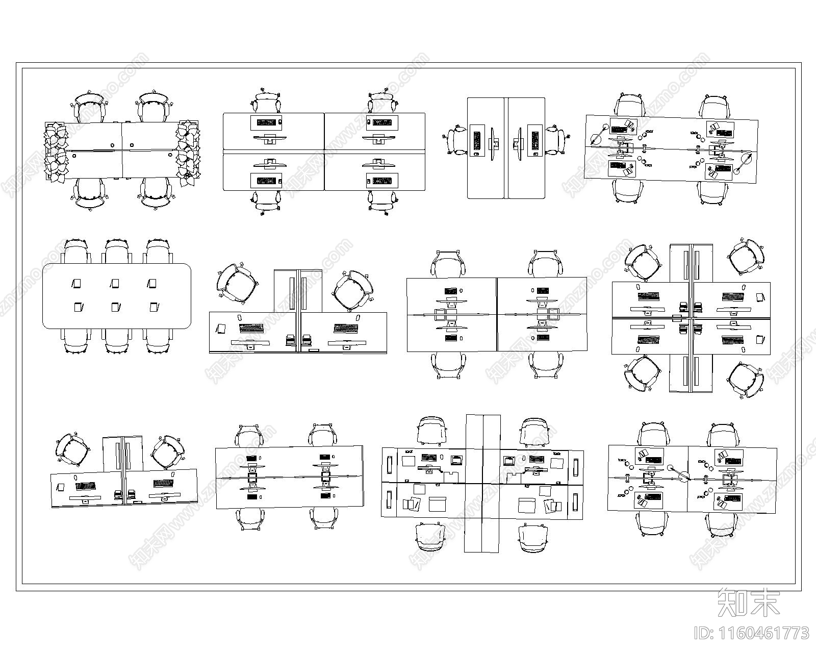 现代办公桌椅图库施工图下载【ID:1160461773】