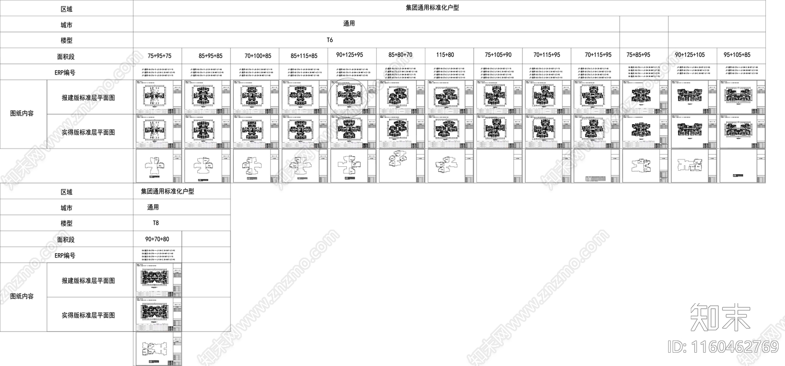 一梯六户一梯八户标准化户型平面布置图施工图下载【ID:1160462769】
