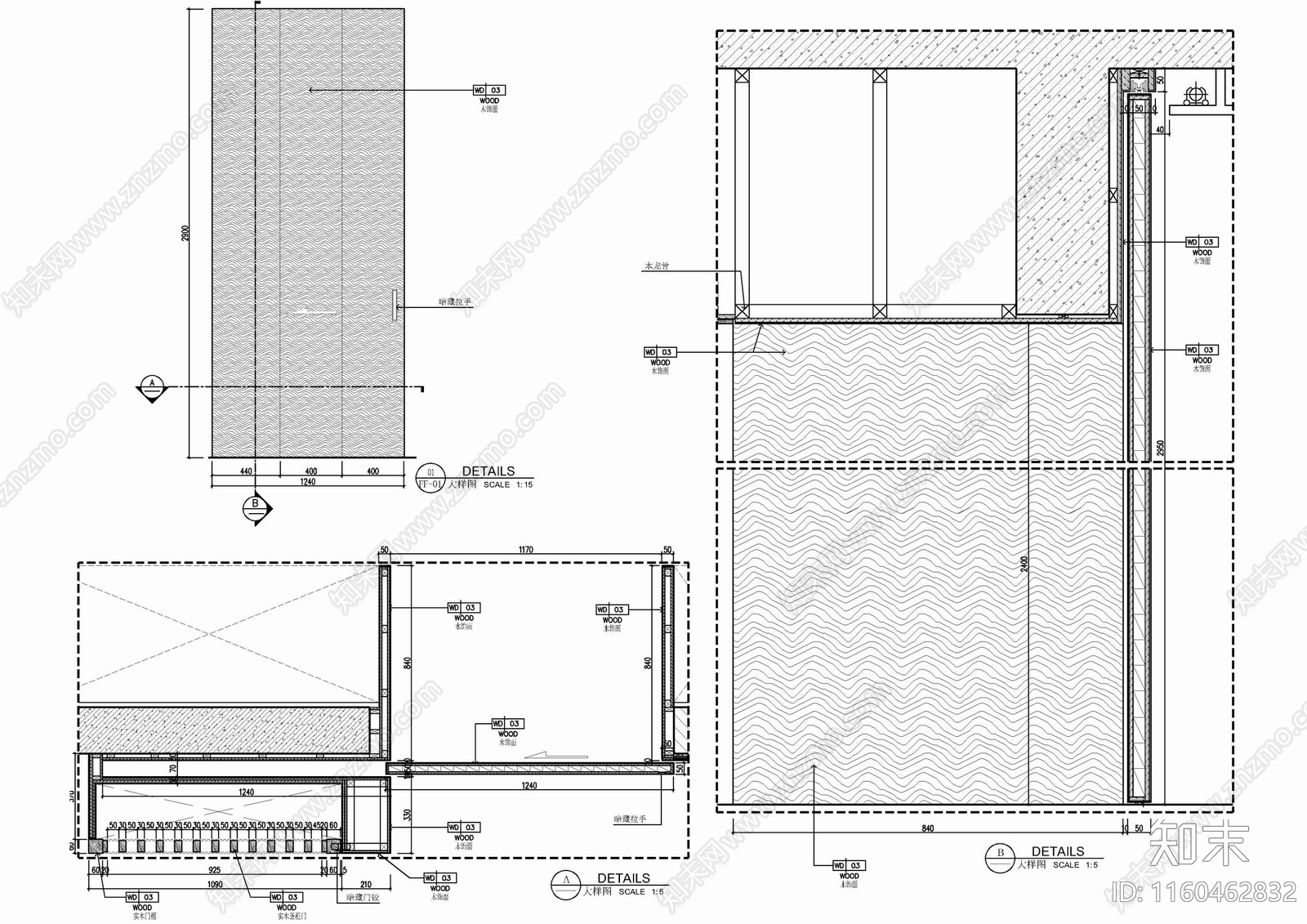 四套入墙式滑门施工详图cad施工图下载【ID:1160462832】