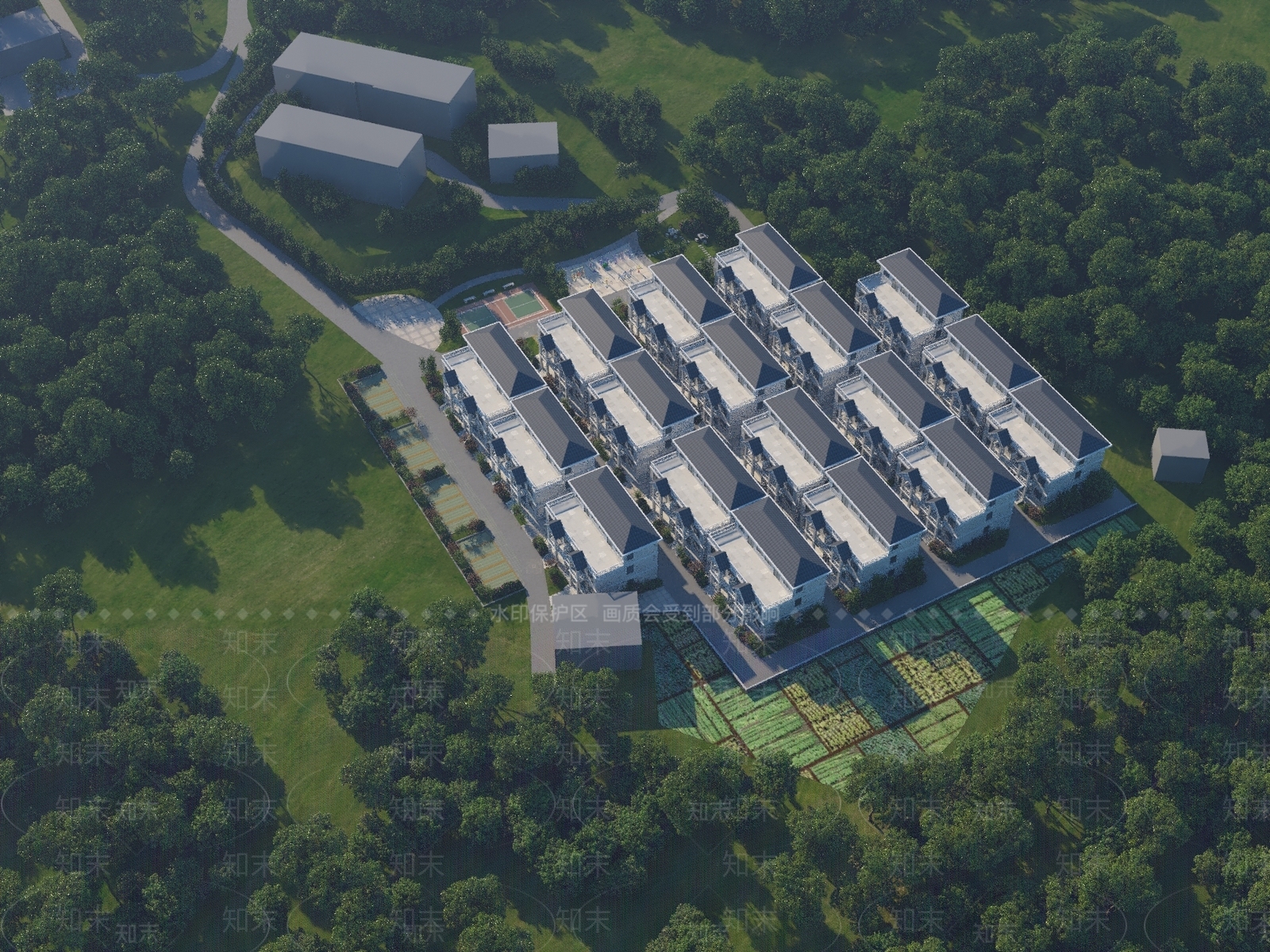 新中式住宅鸟瞰图3D模型下载【ID:1160466525】