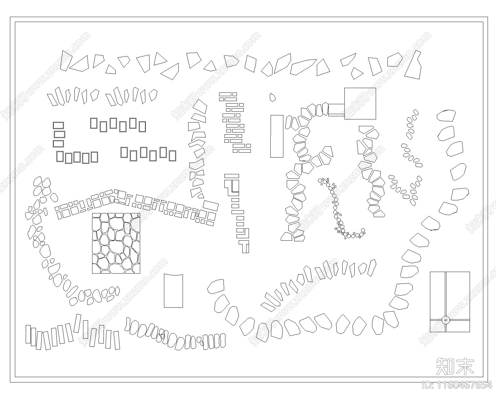 现代石径石头小路条石石汀步石路碎拼图库施工图下载【ID:1160467654】