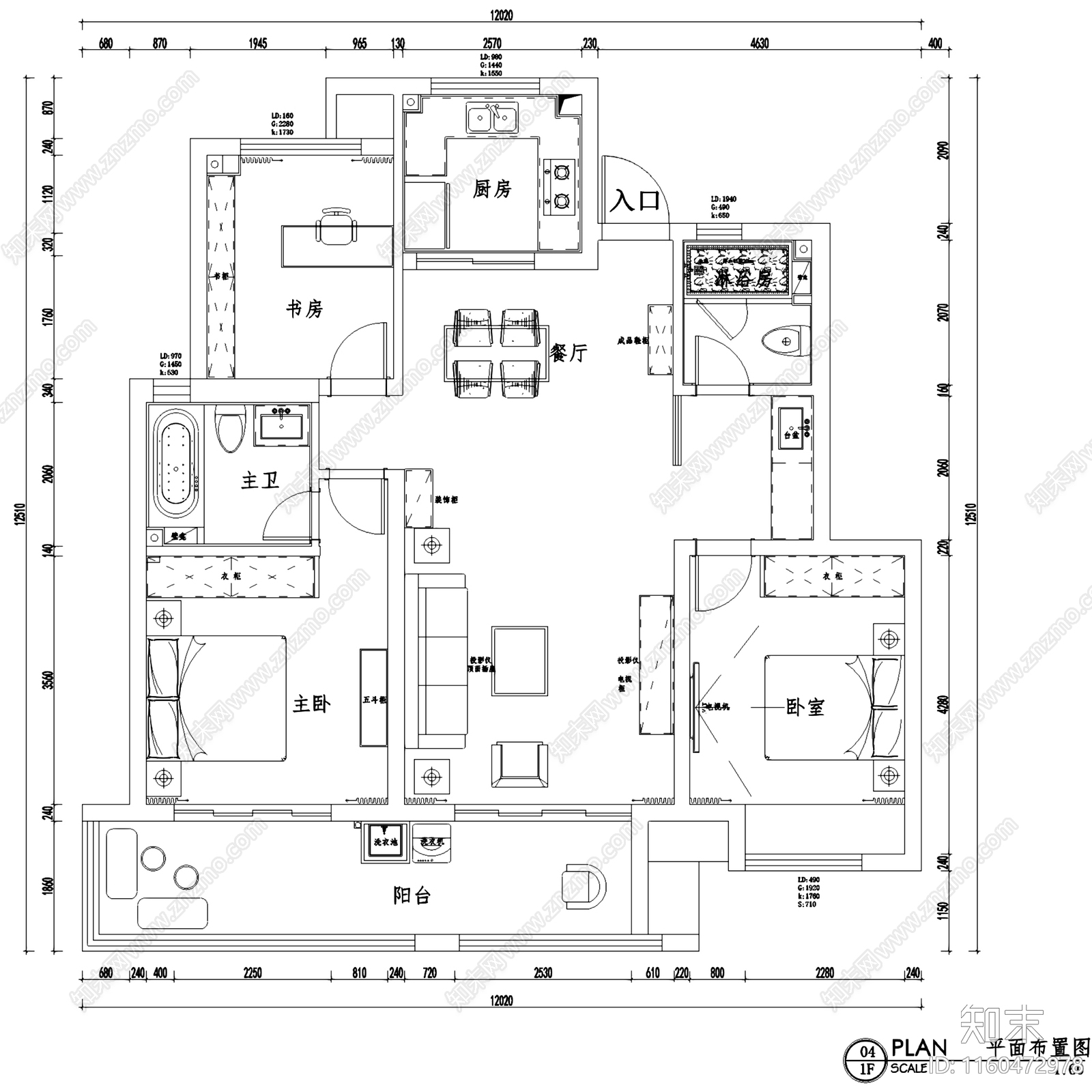 原木简约朗诗未来街区素木三室两厅两卫大平层室内家装cad施工图下载【ID:1160472978】