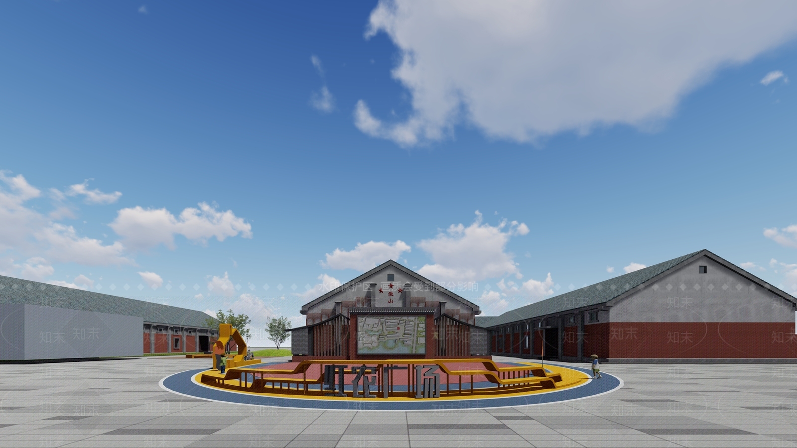 新中式乡村党建活动广场SU模型下载【ID:1161393348】