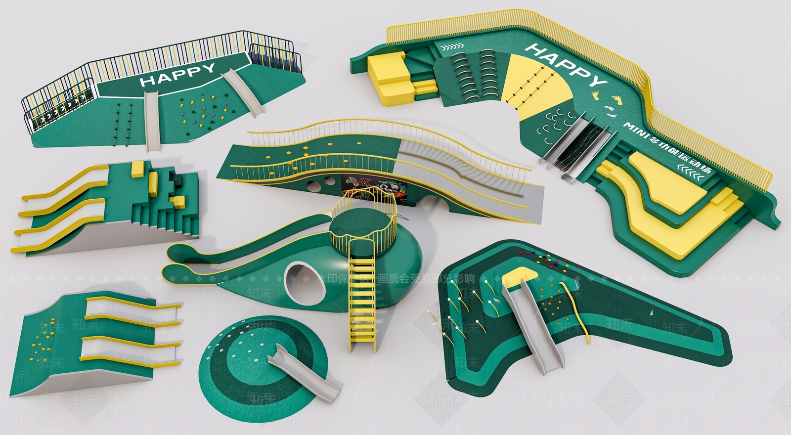 儿童游乐滑梯组合3D模型下载【ID:1160480919】