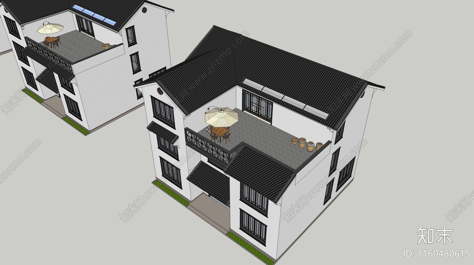 新中式三栋农村别墅SU模型下载【ID:1160480615】