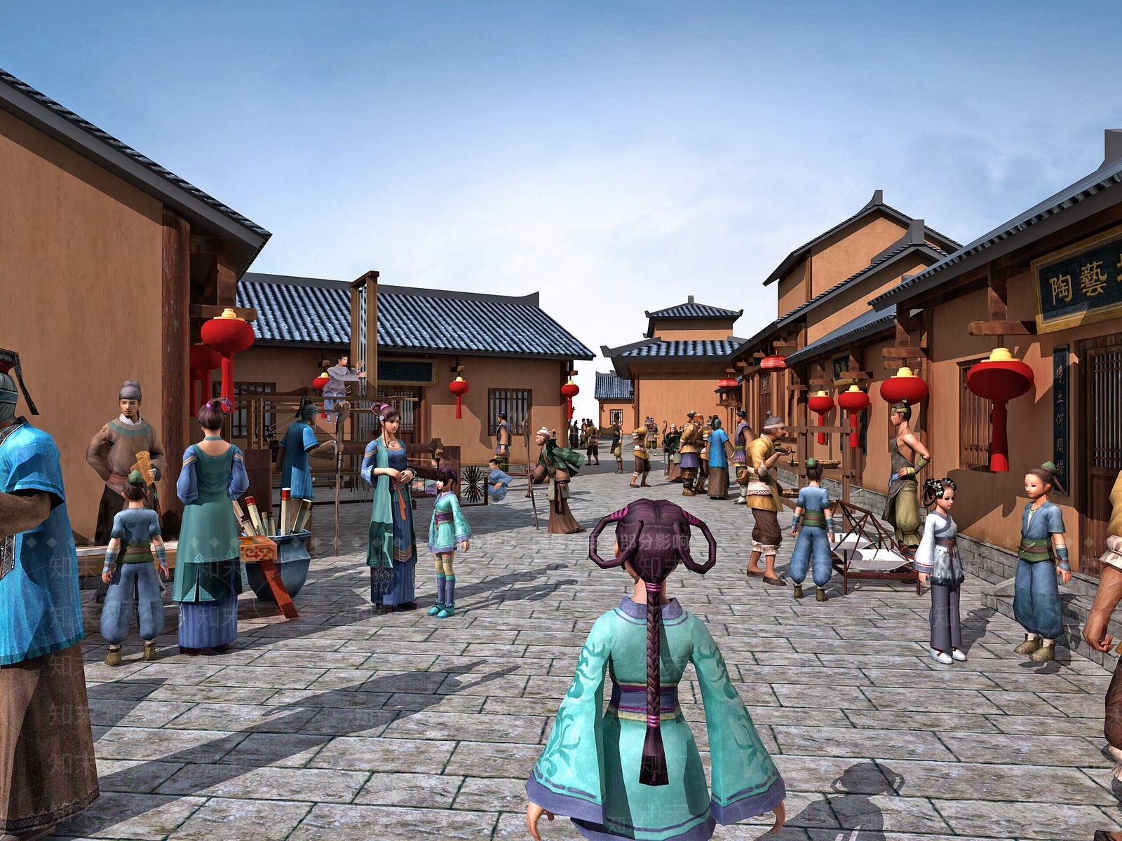 中式古装主题商业街3D模型下载【ID:1160483556】