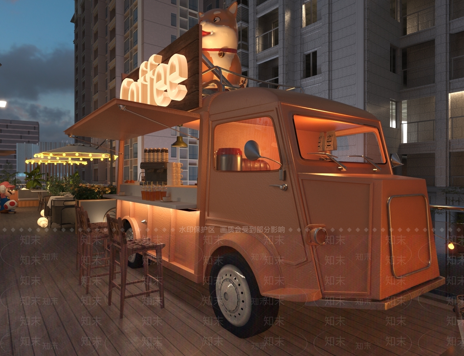 现代户外露台餐厅3D模型下载【ID:1160487810】
