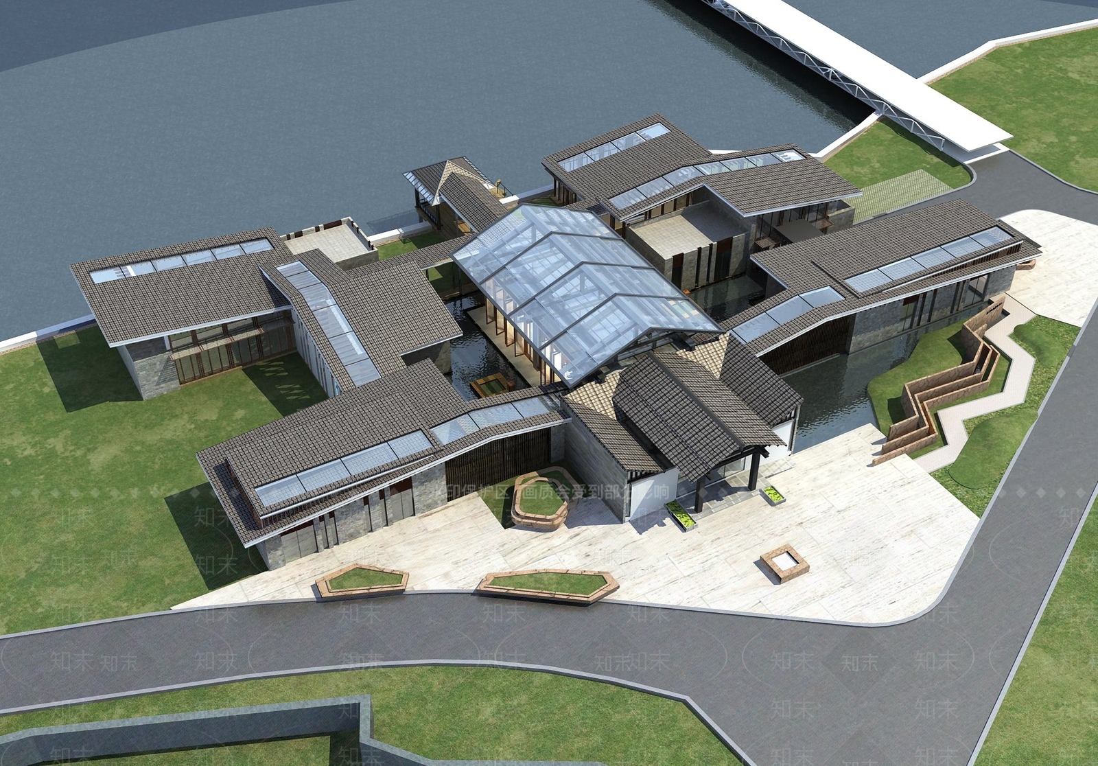 新中式岭南展厅建筑SU模型下载【ID:1160485495】