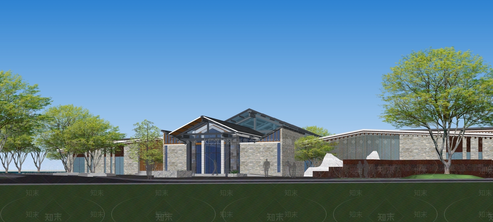 新中式岭南展厅建筑SU模型下载【ID:1160485495】