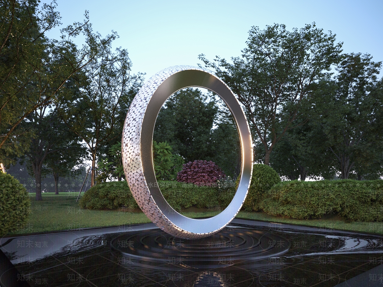 现代不锈钢圆环雕塑SU模型下载【ID:1160491248】